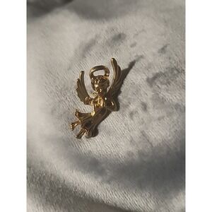 Vintage Praying Flying Angel Winged Halo Lapel Pin Gold Tone Pinback Hat Holiday